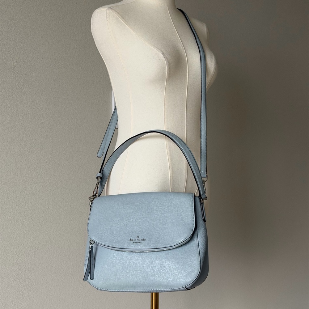 Kate Spade Polly Flap Convertible Medium Light Blue Leather Crossbody Bag - Picture 4 of 15